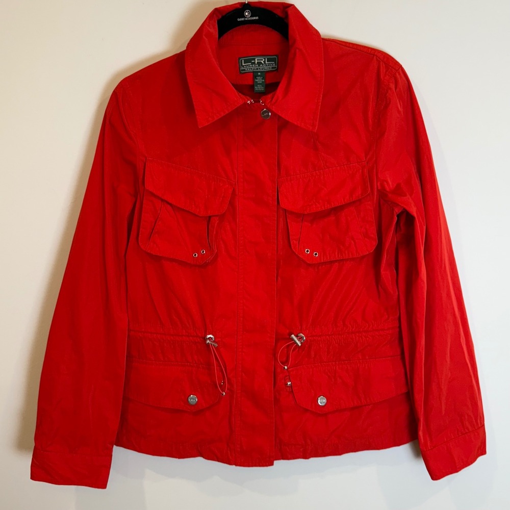 L RL Ralph Lauren Active Red Utility Jacket Drawstring Waist Women's Medium